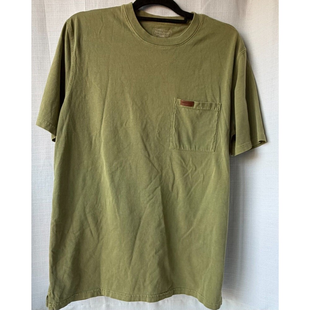 Pendleton Pocket T-Shirt Men’s Medium Solid Green Leather Pocket Logo Cotton